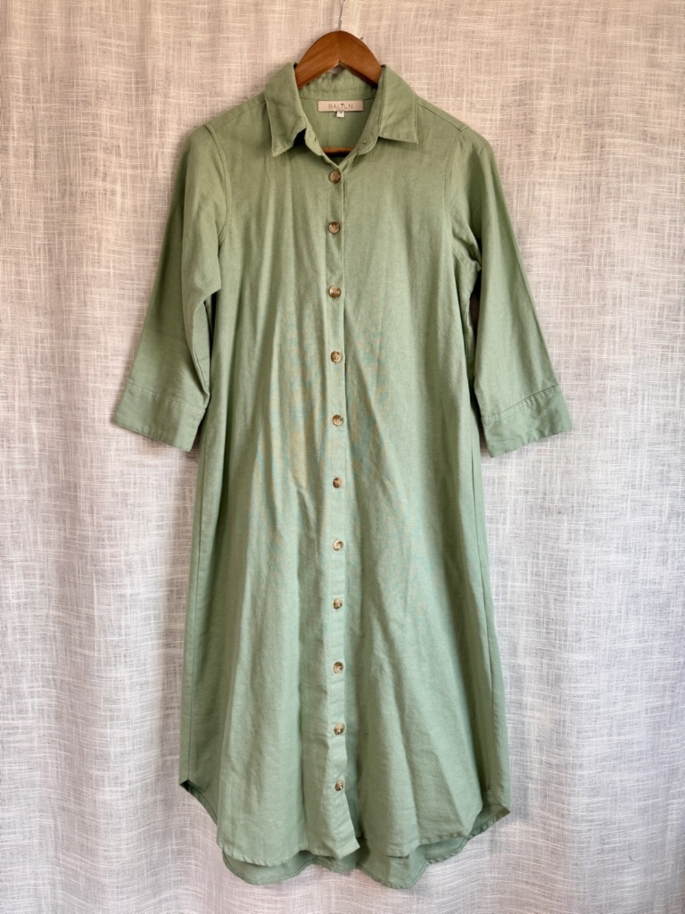 Bali Lane Handmade Linen Pastel Green Shirt Dress Size Medium